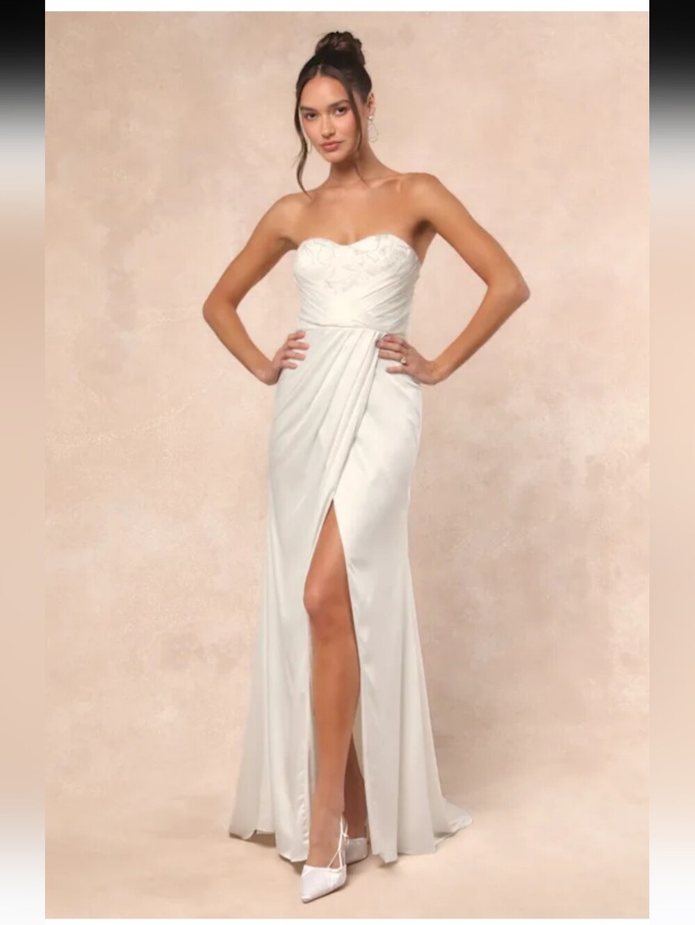 Lulu's HEIDI White Strapless Satin Wedding Gown SIZE L NEW #3G